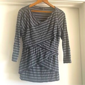 Vince Camuto Striped Grey 3/4 Sleeve Top